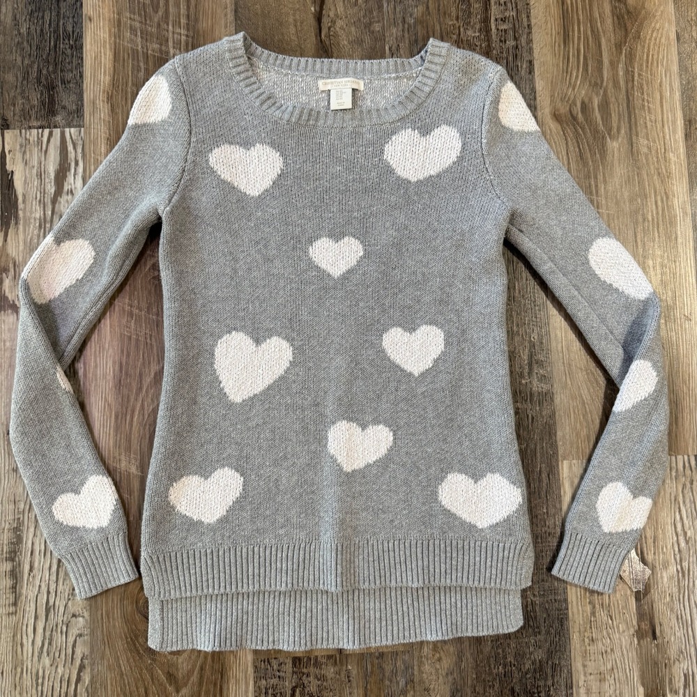 Christian Siriano Sweater Women XS Gray Heart Print Cotton High Low Pullover